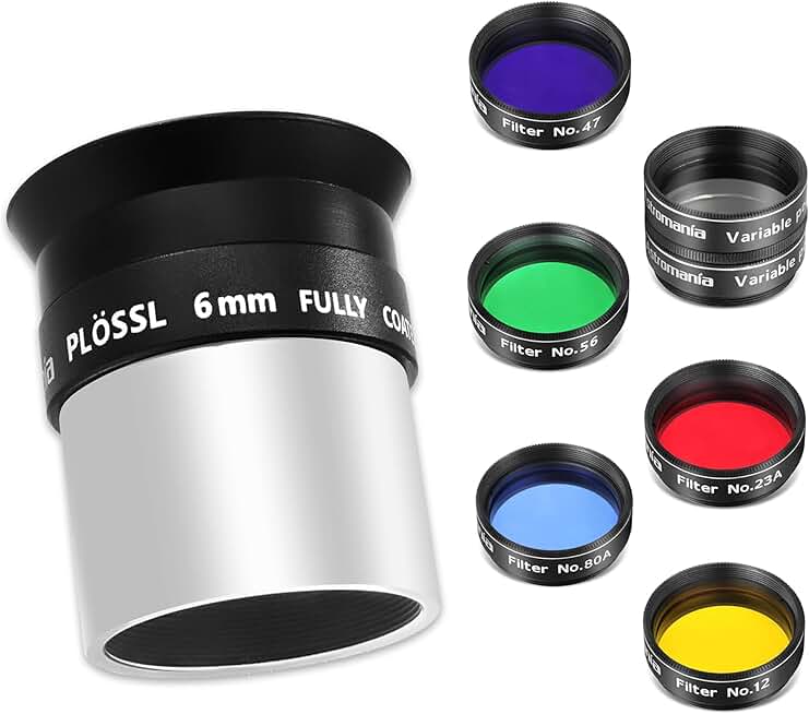6-Piece 1.25-Inch Telescope Eyepiece Filter Set with 6mm Plossl