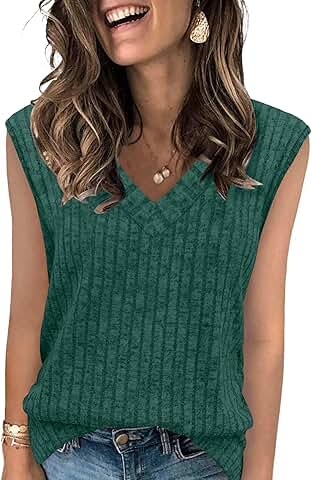 Women's V-Neck Sleeveless Sweater Tank Top for Spring and Summer