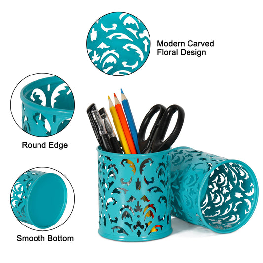 Dark Teal Metal Pen Holders for Desk, 2 Pack