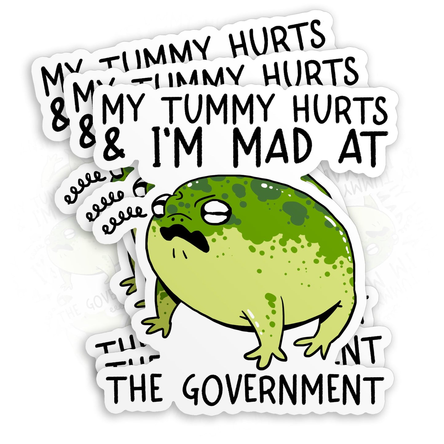 Funny Frog Tummy Hurts Sticker for Laptop and Water Bottle