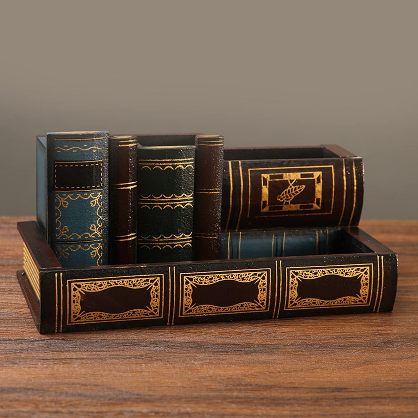 Decorative Wooden Pen Holder with Storage