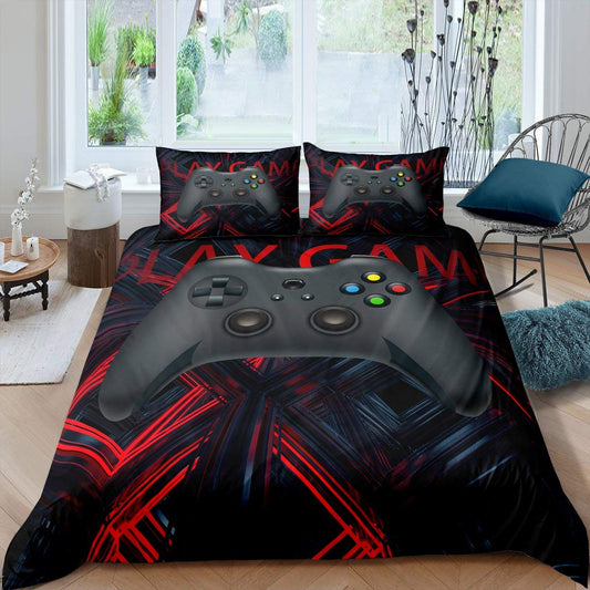 Gaming Bedding Set Gamepad Duvet Cover Queen Kids Boys Girls Gamepad Comforter Videogame Controller Quilt Cover,Modern Decorative 3 Pcs Bedding Set with 2 Pillow Shams,Black