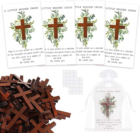 Set of 60 Eucalyptus Leaf Greeting Cards with Wooden Cross Bags