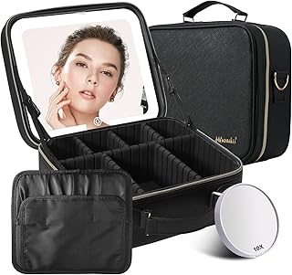 Travel Makeup Bag with Lighted Mirror and Organizer