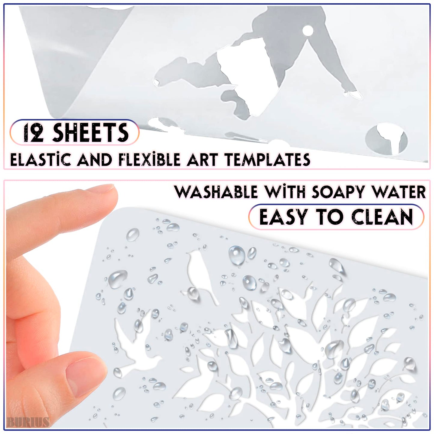 12-Piece Reusable Stencil Set for Painting on Wood Canvas Fabric