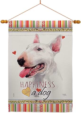 White Bull Terrier House Flag with Dog Design