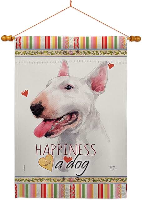 White Bull Terrier House Flag with Dog Design
