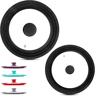 Set of 2 universal silicone and glass lids for cookware