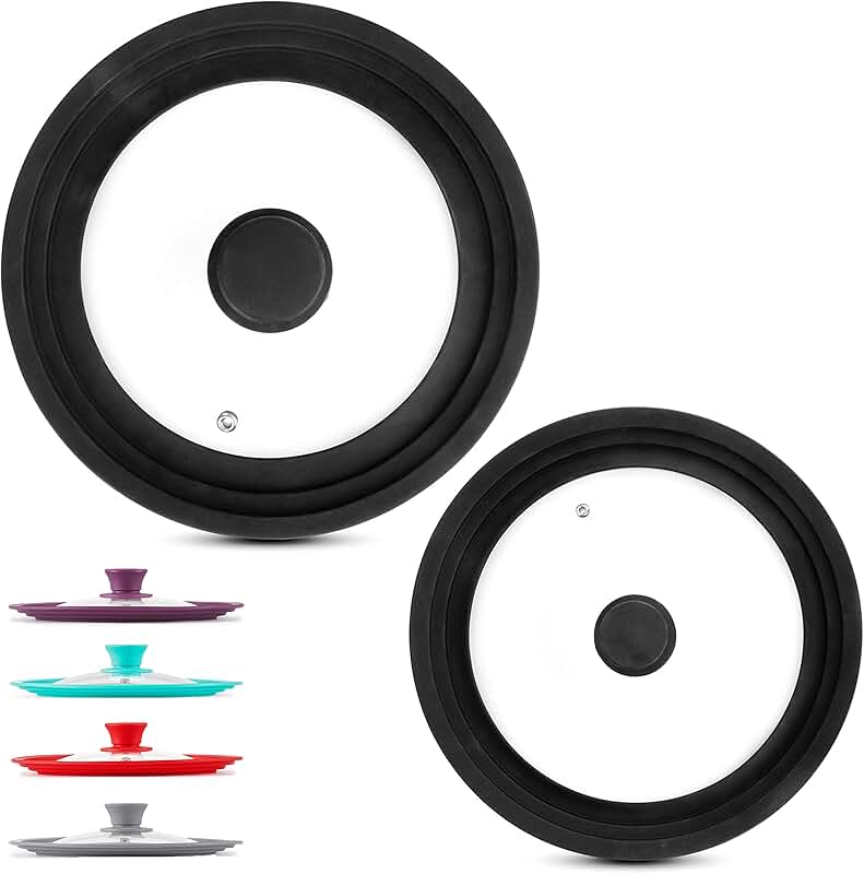 Set of 2 universal silicone and glass lids for cookware