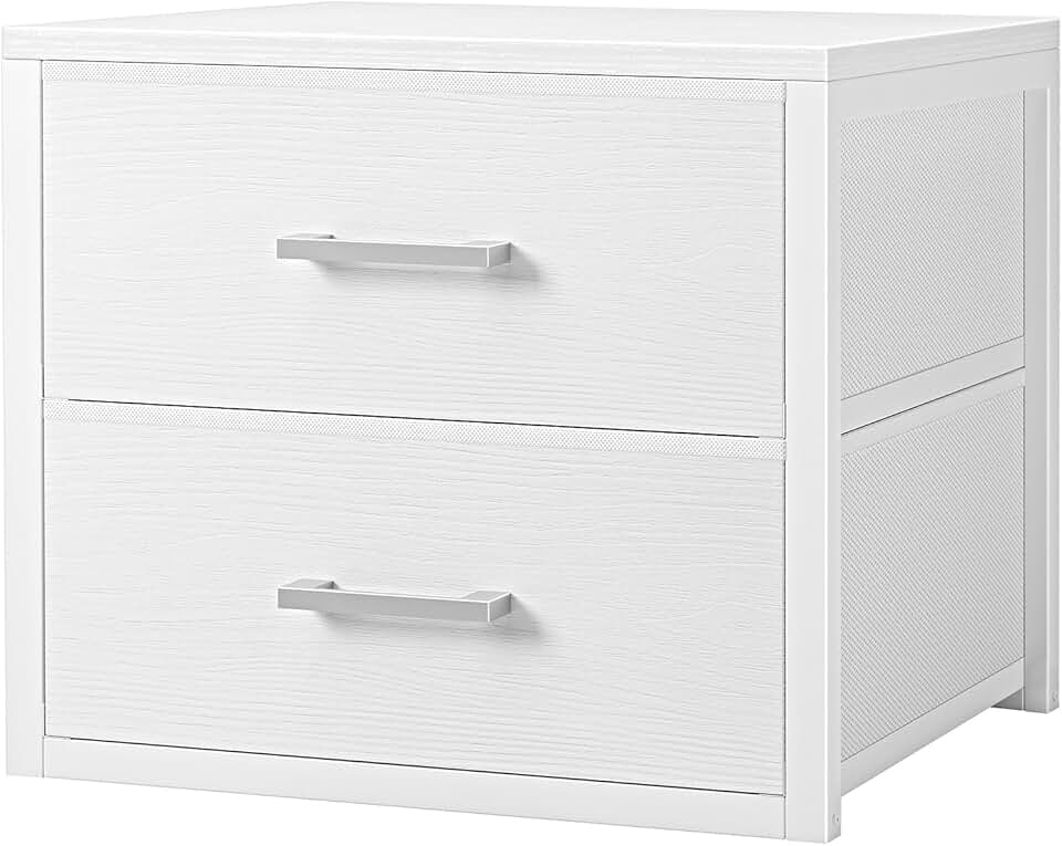 White fabric stackable storage drawers for closet or bedroom