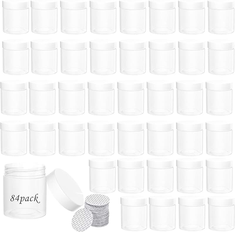 84-Pack 4oz Clear Plastic Jars with White Lids