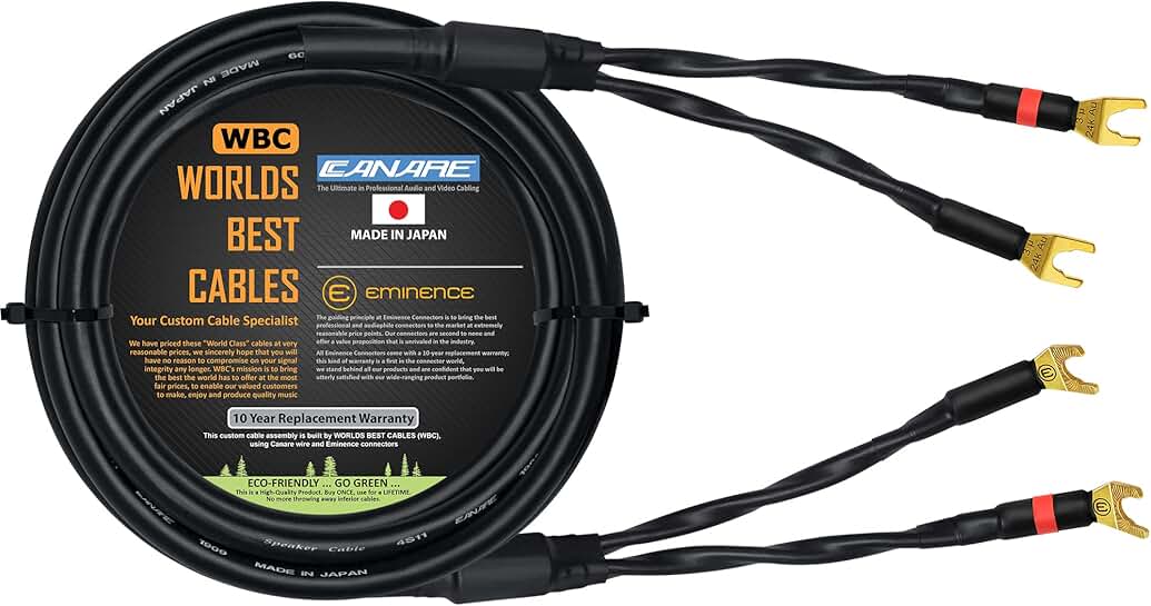 8-Foot Audiophile Speaker Cable with Gold Spade Connectors