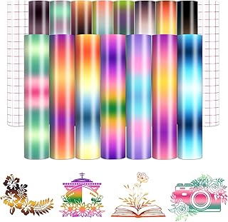 15 Sheets of Gradient Rainbow Permanent Vinyl for Mugs and Decor