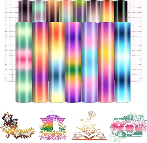 15 Sheets of Gradient Rainbow Permanent Vinyl for Mugs and Decor