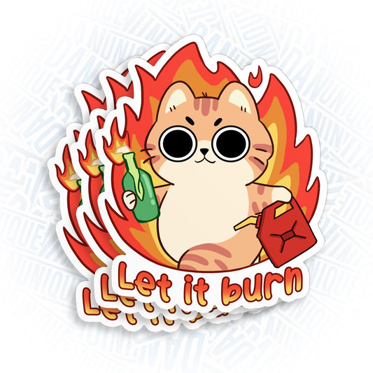 Set of three funny angry cat stickers, 2 inches