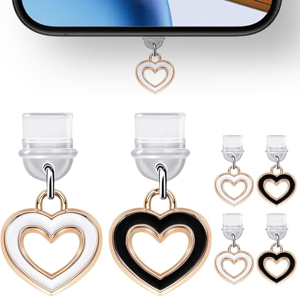Set of six love-themed dust plug charms for phones and tablets