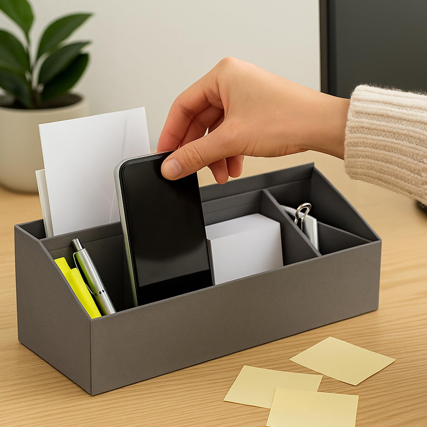 Durable 7-Compartment Desk Organizer in Grey
