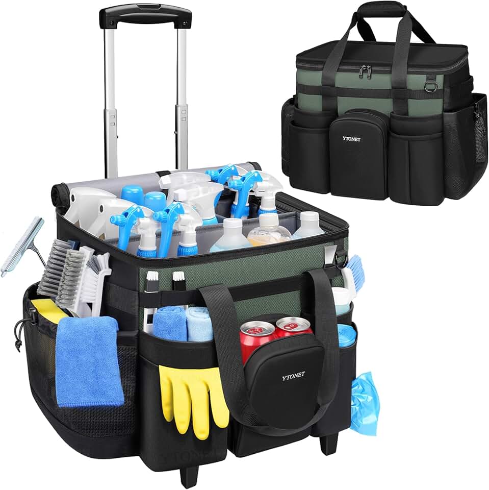 Large Rolling Cleaning Caddy with Wheels and Detachable Trolley