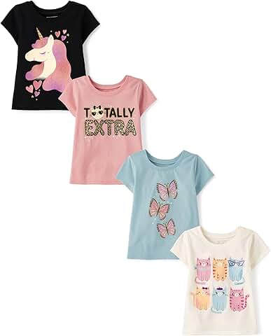 Baby Girls' and Toddler Short Sleeve Graphic T-Shirts, 4 Pack