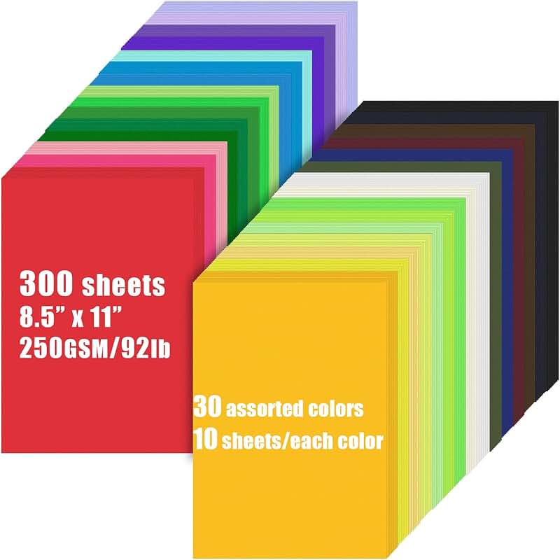 Bulk Colored Cardstock, 300 Sheets, 8.5x11, Assorted Colors