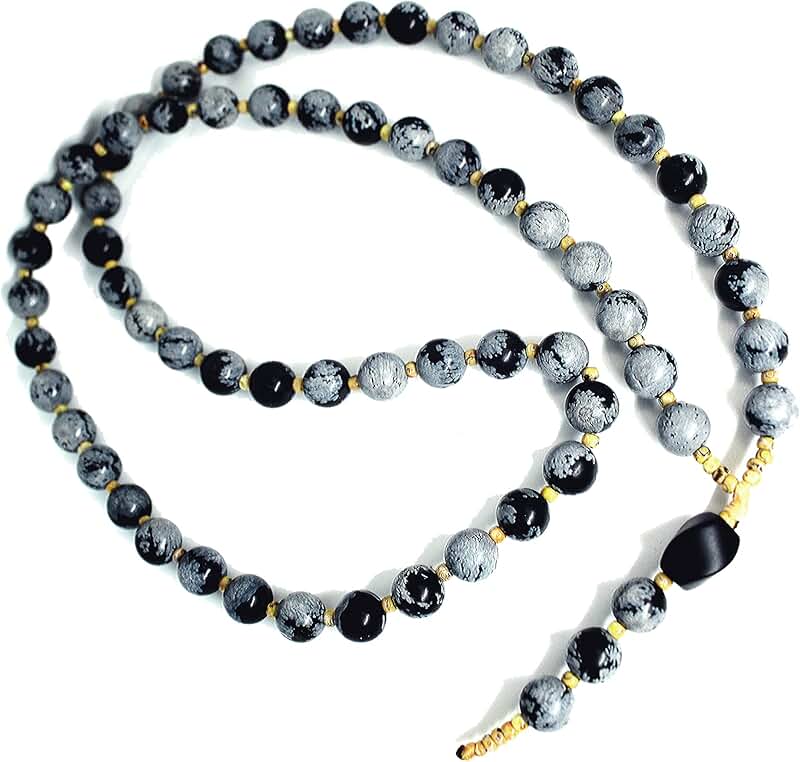 Men's surfer necklace with snowflake obsidian gems