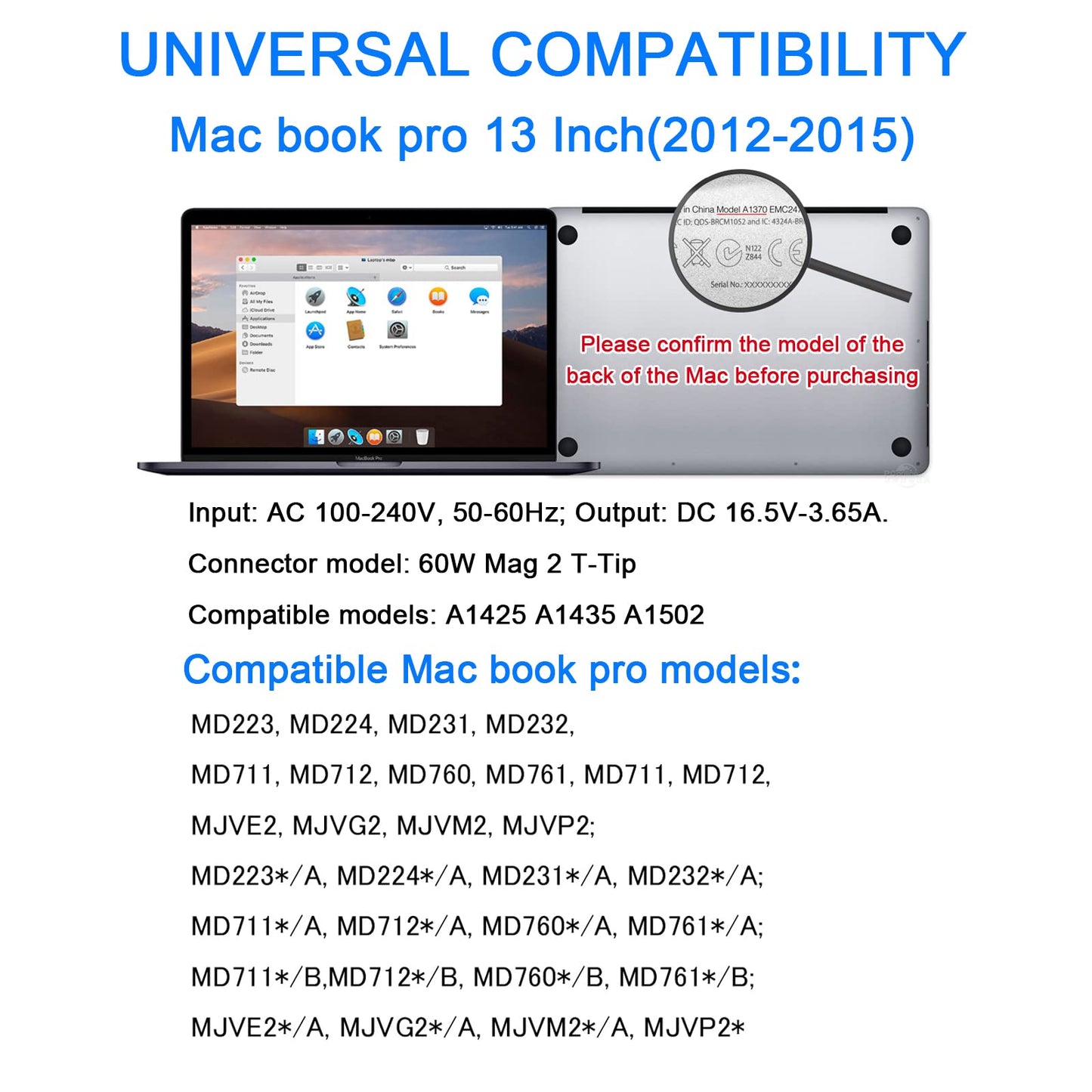Mac Book Pro Charger, 60W Power Adapter T-Type Magnetic Connector Charger Compatible with Mac Book Pro Retina 13 Inch and Mac Book Air (Later 2012)