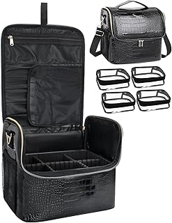 Large Makeup Train Case with 4 Small Bags and Adjustable Dividers