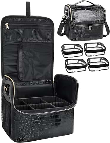 Large Makeup Train Case with 4 Small Bags and Adjustable Dividers