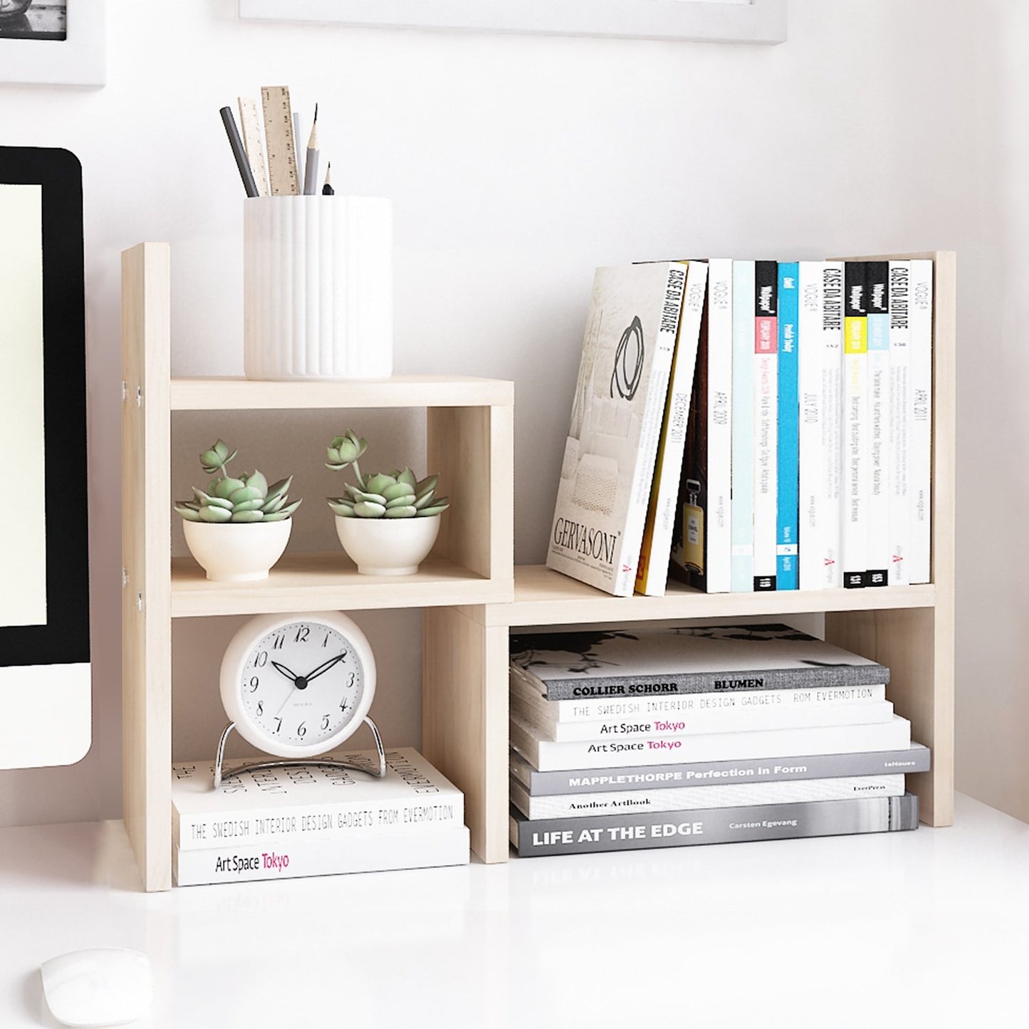 Adjustable White Wood Desktop Organizer, 5 Units