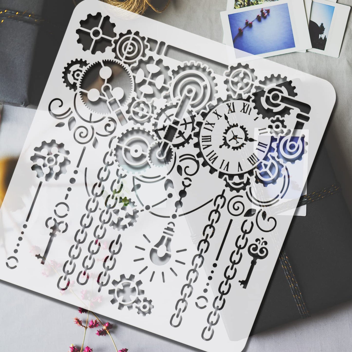 DIY Clock Painting Kit with Reusable Gear Patterns, 11.8 Inches