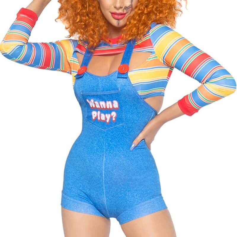 Women’s Halloween Stripe Crop Top and Bib Shorts Outfit