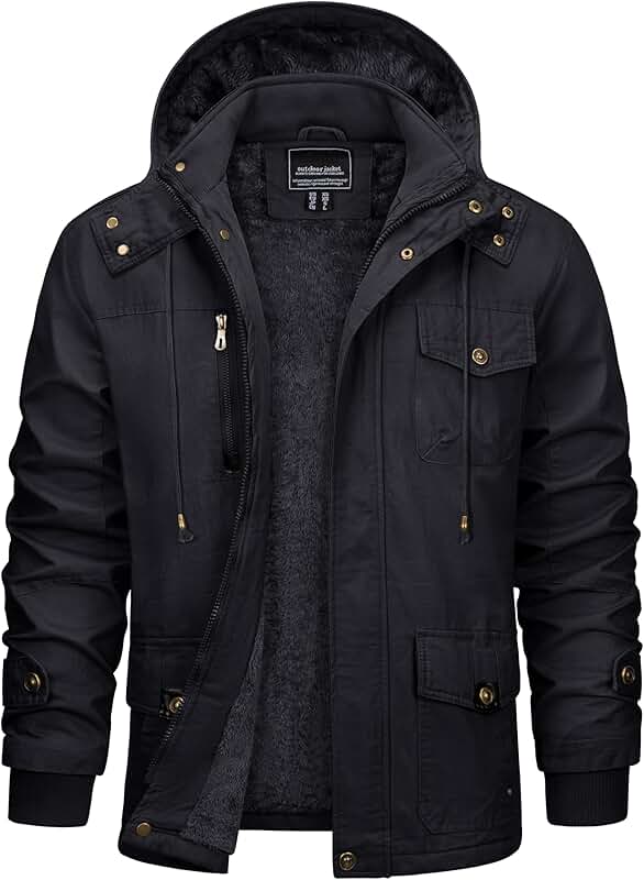 Men's Thick Fleece-Lined Winter Cargo Jacket