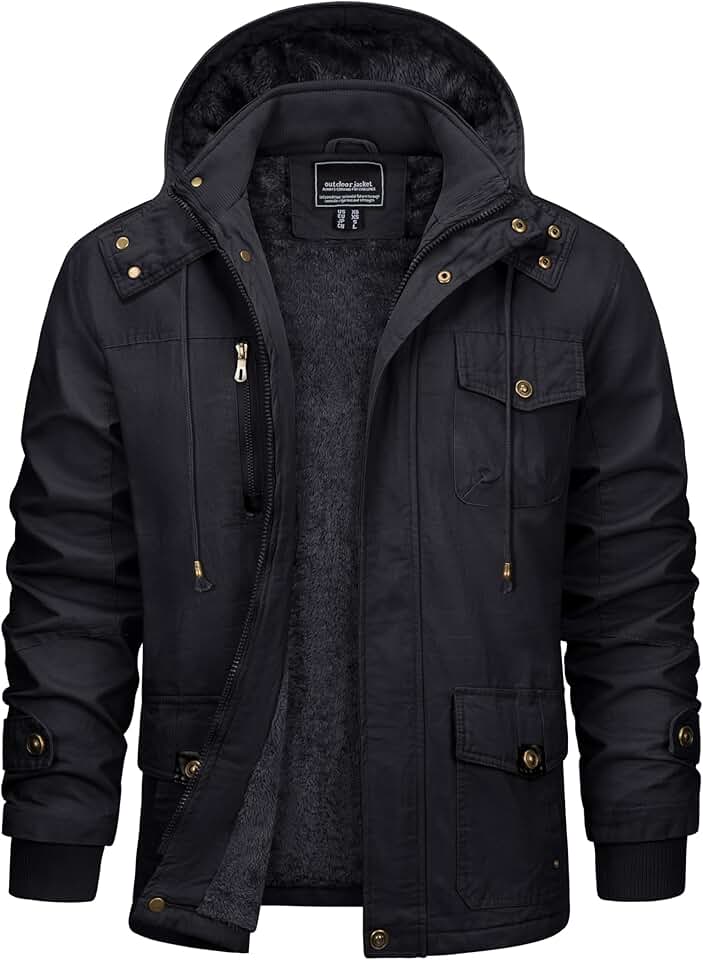 Men's Thick Fleece-Lined Winter Cargo Jacket