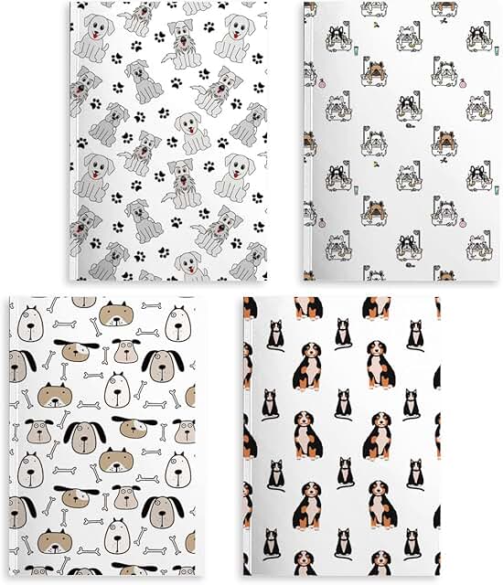 Set of four A5 dog-themed lined notebooks