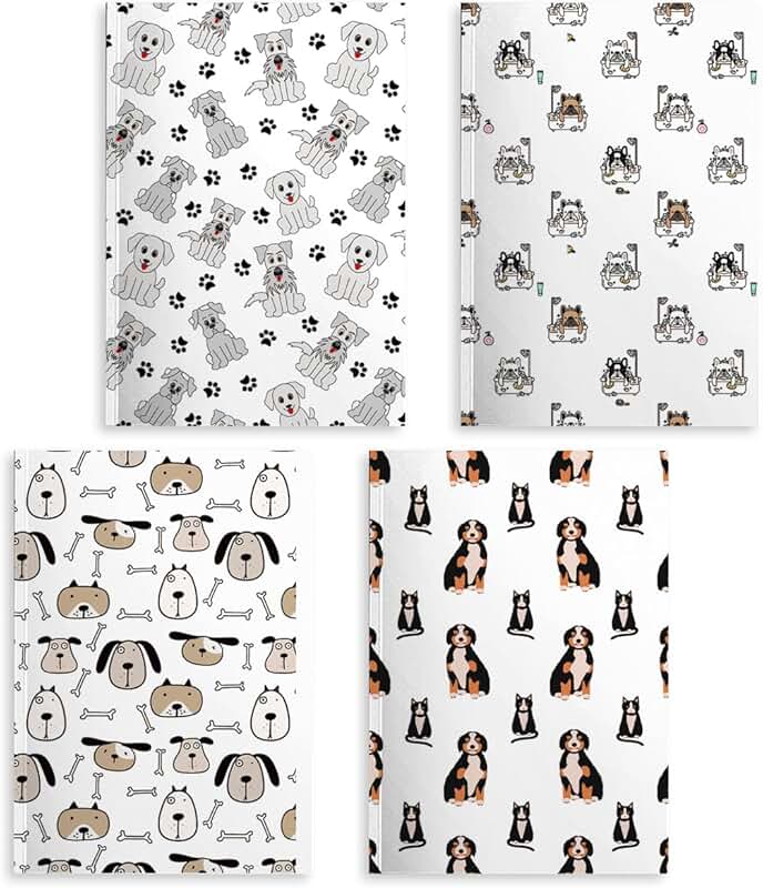Set of four A5 dog-themed lined notebooks