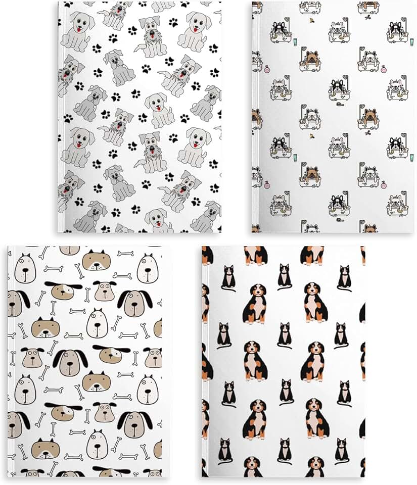 Set of four A5 dog-themed lined notebooks