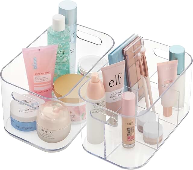 10-inch clear plastic storage bin with compartments