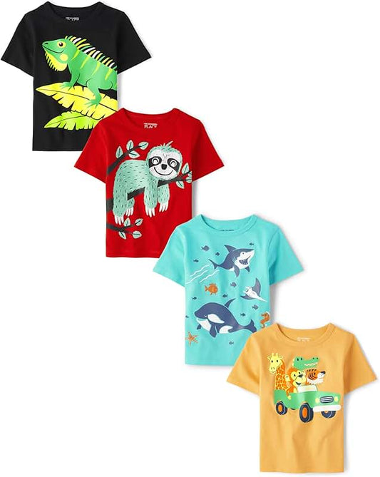 Baby Boys and Toddler Dinos, Animals, Cars T-Shirts Pack