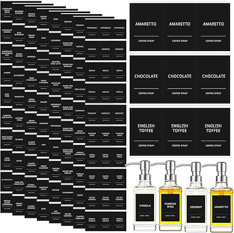 118 Coffee Syrup Bottle Labels Waterproof Black