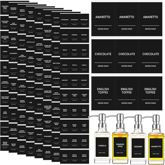 118 Coffee Syrup Bottle Labels Waterproof Black
