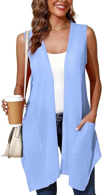 Lightweight sleeveless drape cardigan with pockets