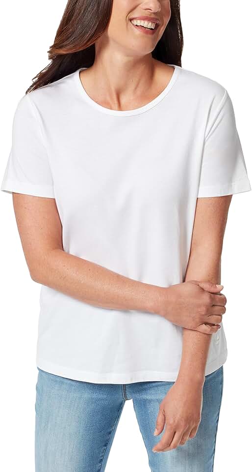 Women's Short Sleeve Knit Tee with Wide Crew Neck