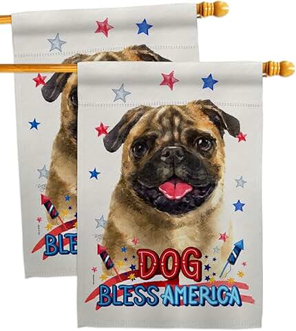 Patriotic Pug House Flag Set for Garden or Yard