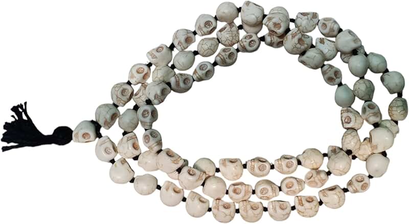 Carved Skull Prayer Beads for Meditation and Healing