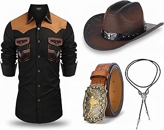 Set of four Halloween cowboy outfits with shirts and belts