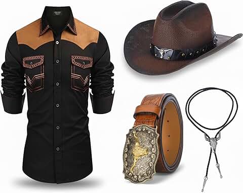 Set of four Halloween cowboy outfits with shirts and belts