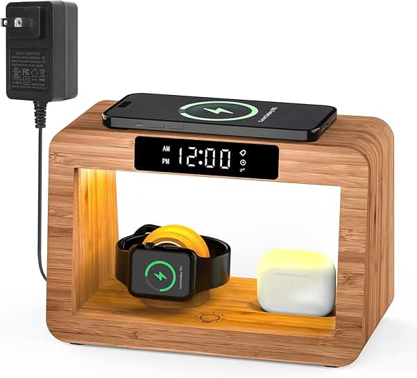 Wireless Charging Station with Night Light and Alarm