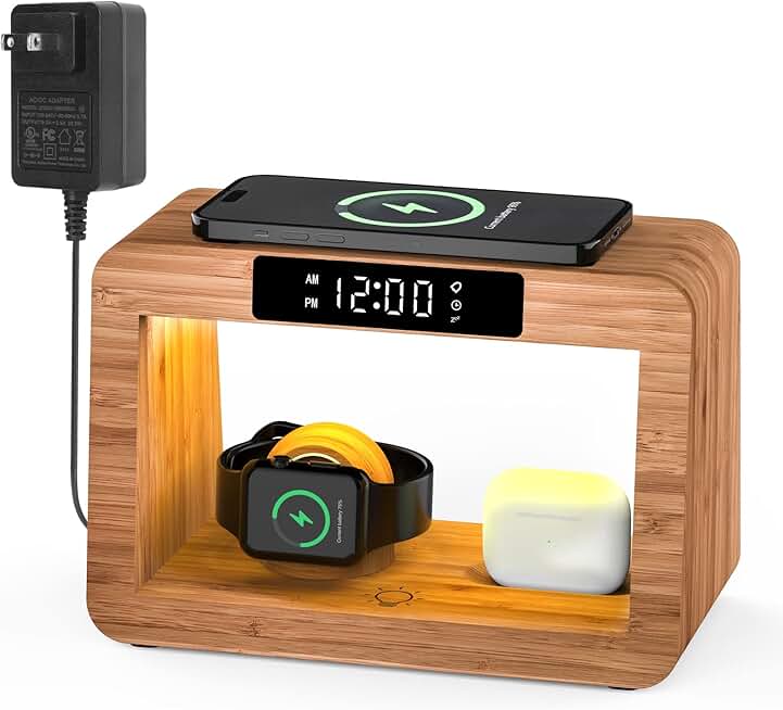 Wireless Charging Station with Night Light and Alarm
