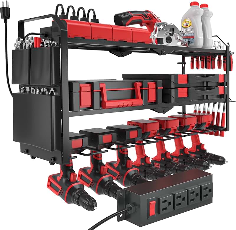 Wall Mount Power Tool Organizer with Charging Station