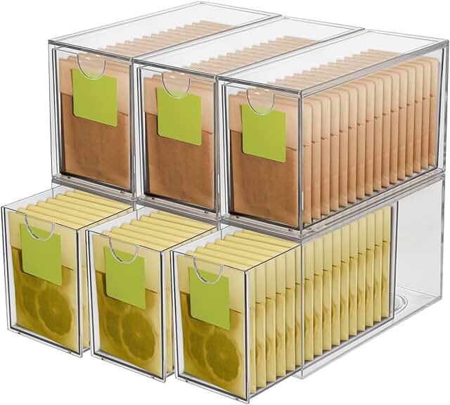 Six-Piece Clear Acrylic Tea Bag and Coffee Organizer